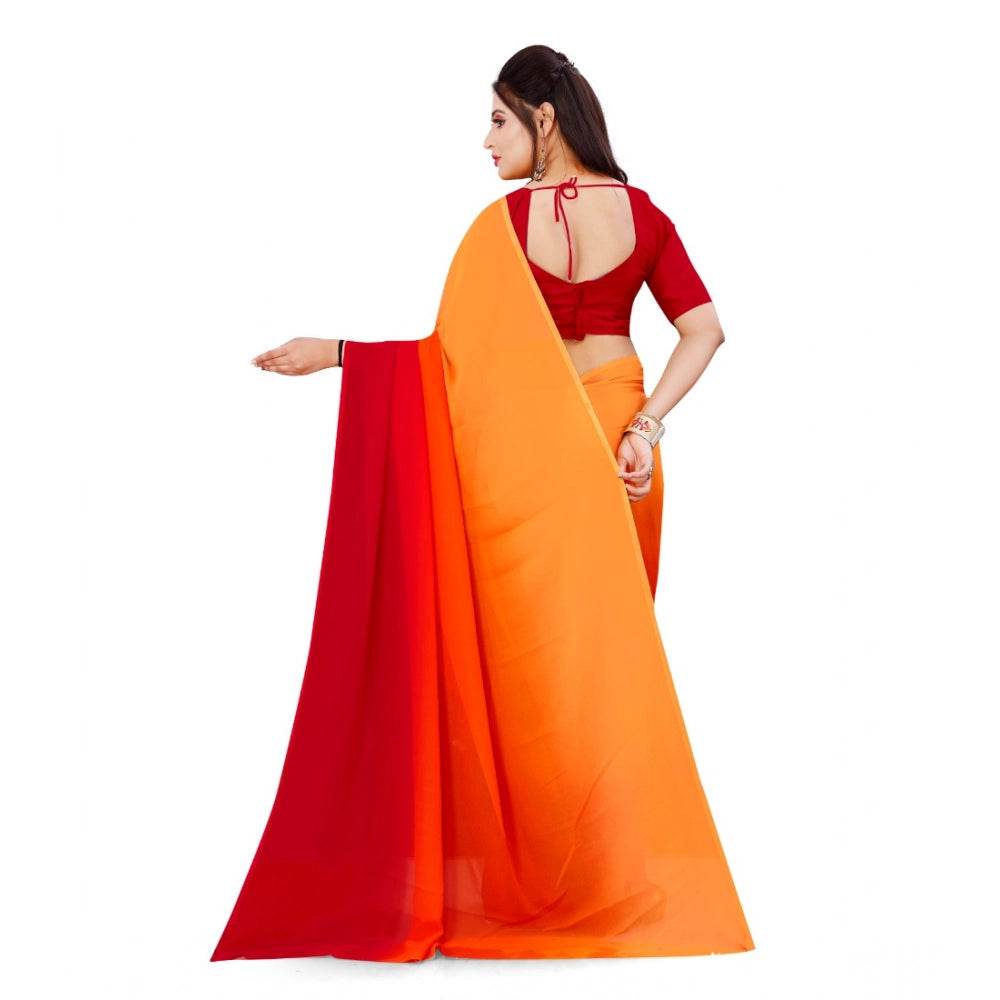 Generic Women's Georgette Solid Saree With Unstitched Blouse 5.5Mtr (Orange) - MYLUXURY LANE ENTERPRISE