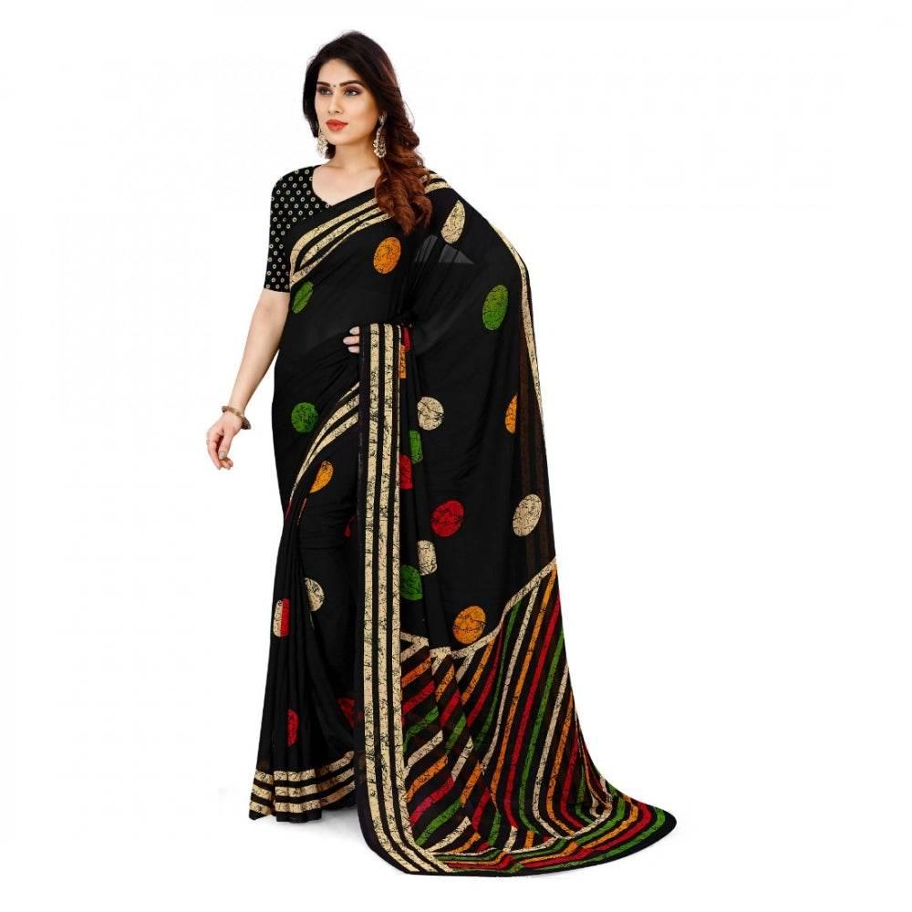 Generic Women's Faux Georgette Printed Saree With Unstitched Blouse 5.5Mtr (Multicolor) - MYLUXURY LANE ENTERPRISE