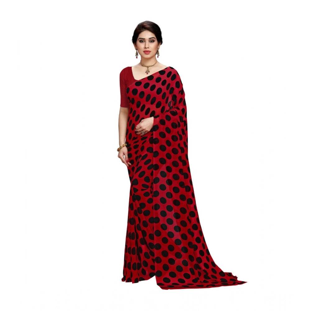 Generic Women's Georgette Printed Saree With Unstitched Blouse 5.5Mtr (R.Black) - MYLUXURY LANE ENTERPRISE