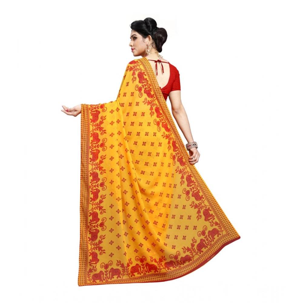 Generic Women's Georgette Printed Saree With Unstitched Blouse 5.5Mtr (Red) - MYLUXURY LANE ENTERPRISE