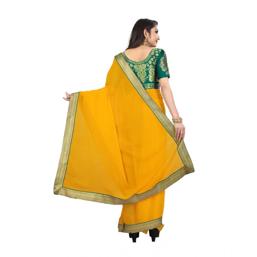 Generic Women's Chiifon Saree Printed Saree With Unstitched Blouse 5.5Mtr (Yellow) - MYLUXURY LANE ENTERPRISE