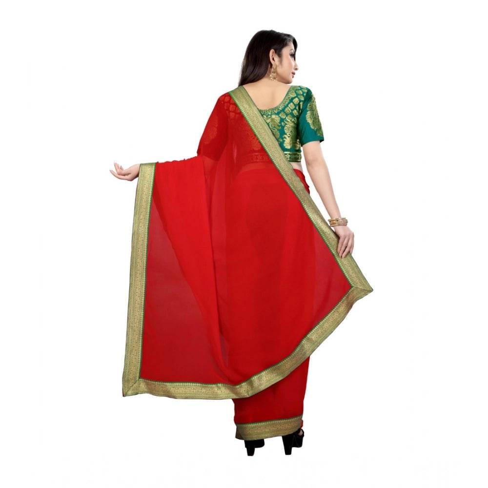 Generic Women's Chiifon Saree Printed Saree With Unstitched Blouse 5.5Mtr (Red) - MYLUXURY LANE ENTERPRISE