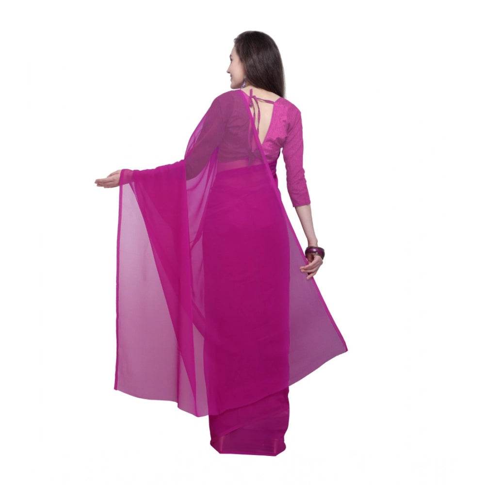 Generic Women's Dyed Solid Saree With Unstitched Blouse 5.5Mtr (Pink) - MYLUXURY LANE ENTERPRISE