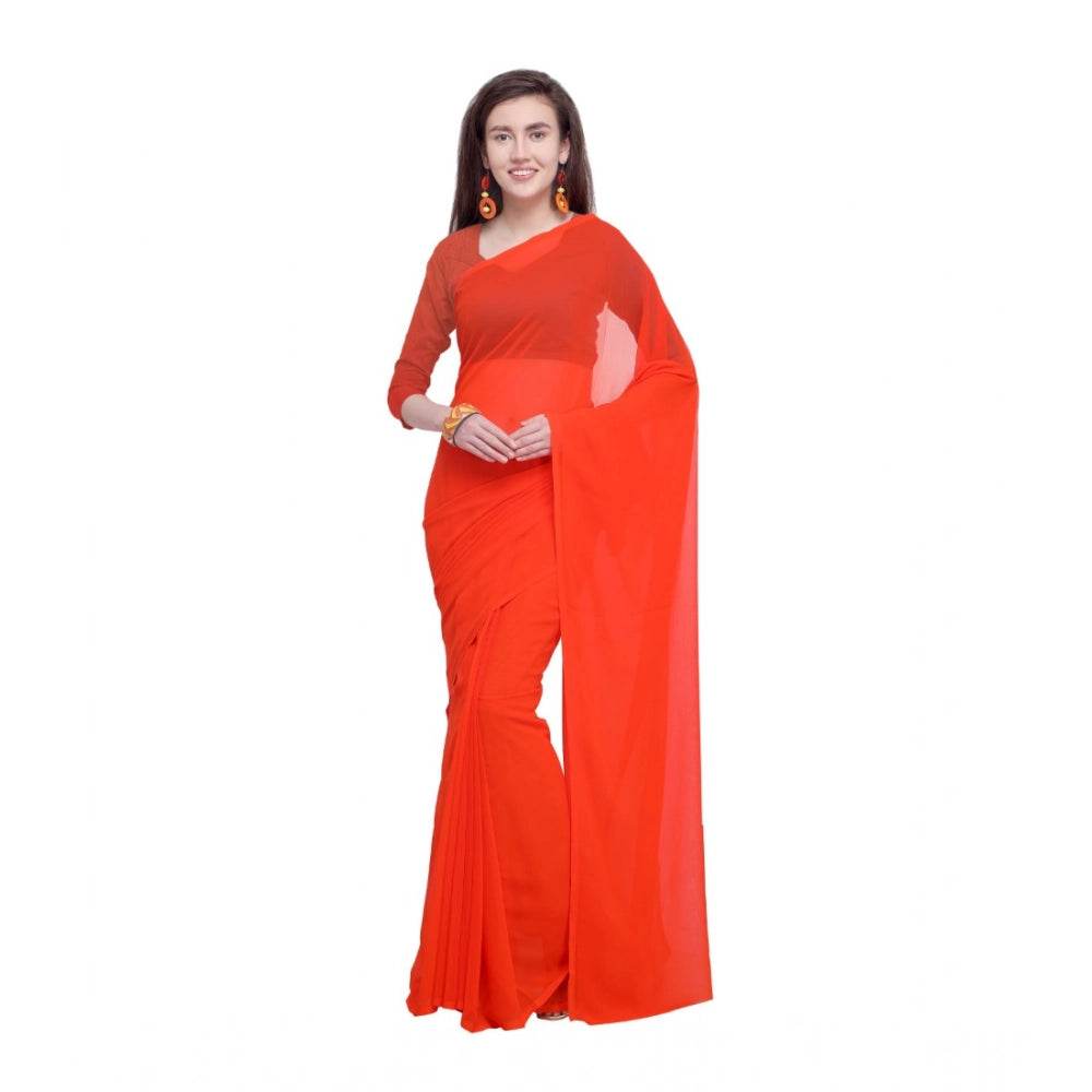 Generic Women's Dyed Solid Saree With Unstitched Blouse 5.5Mtr (Orange) - MYLUXURY LANE ENTERPRISE