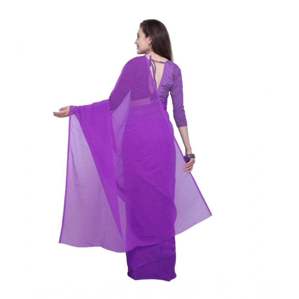 Generic Women's Dyed Solid Saree With Unstitched Blouse 5.5Mtr (Purple) - MYLUXURY LANE ENTERPRISE