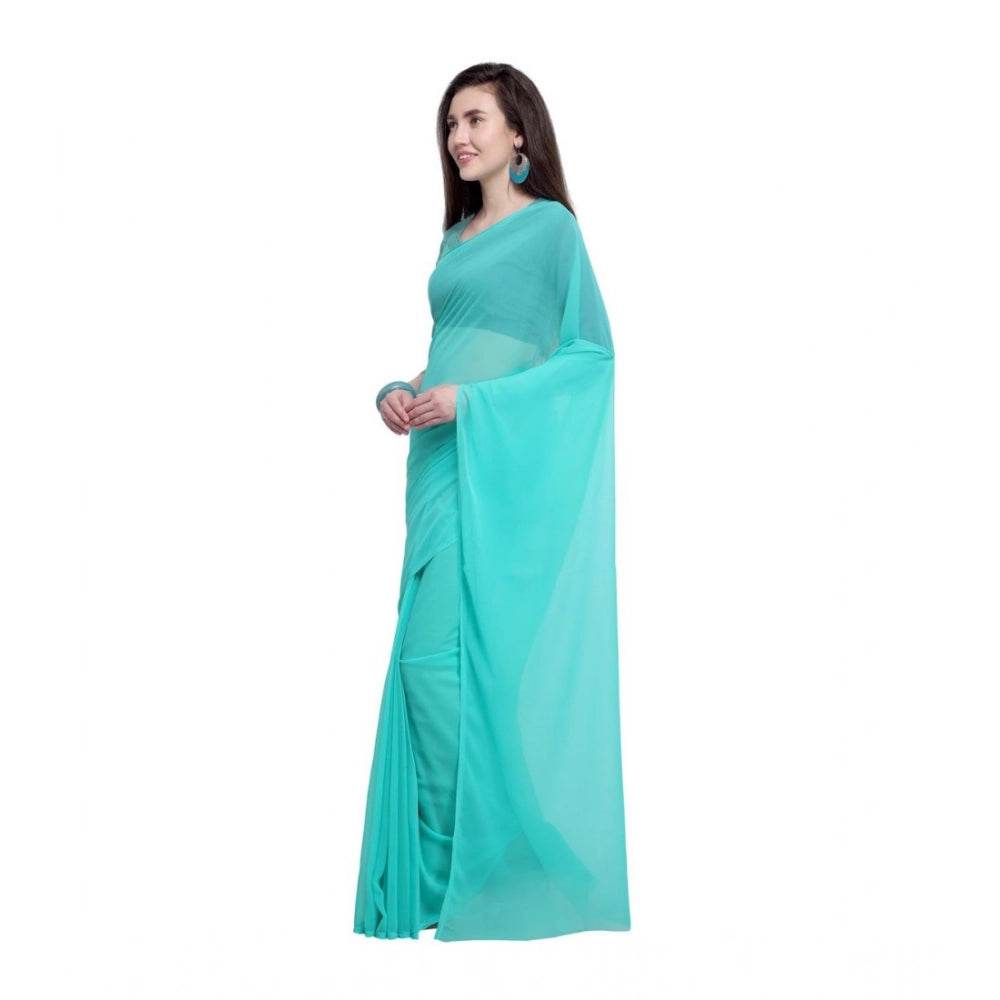 Generic Women's Dyed Solid Saree With Unstitched Blouse 5.5Mtr (Seablue) - MYLUXURY LANE ENTERPRISE