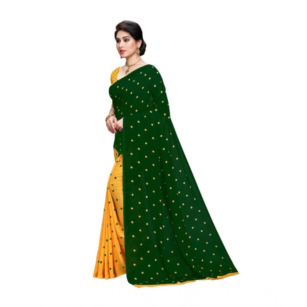 Generic Women's Georgette Printed Saree With Unstitched Blouse 5.5Mtr (Green) - MYLUXURY LANE ENTERPRISE