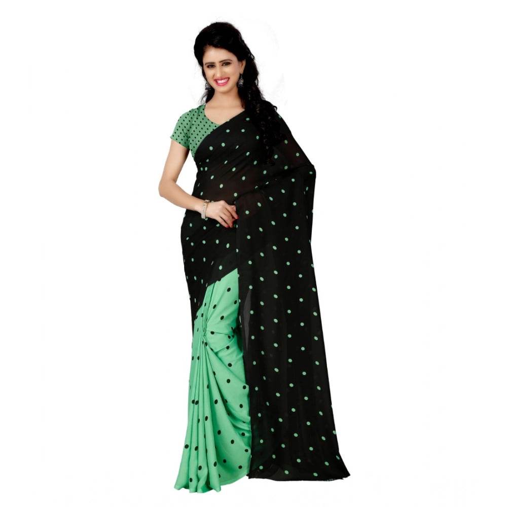 Generic Women's Georgette Printed Saree With Unstitched Blouse 5.5Mtr (Green) - MYLUXURY LANE ENTERPRISE