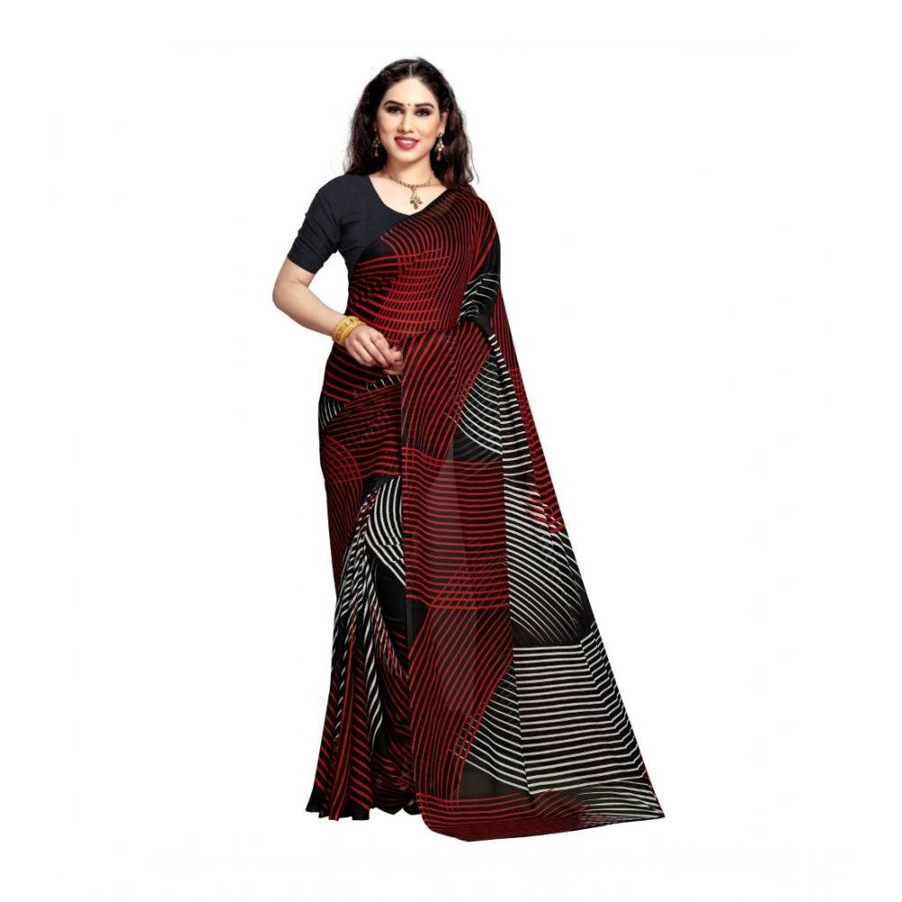 Generic Women's Georgette Printed Saree With Unstitched Blouse 5.5Mtr (Black) - MYLUXURY LANE ENTERPRISE