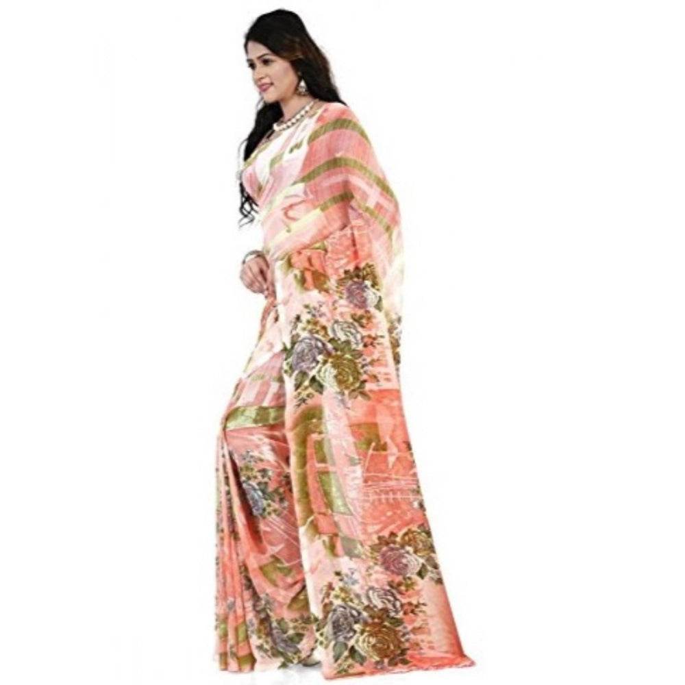 Generic Women's Faux Georgette Printed Saree With Unstitched Blouse 5.5Mtr (Orange) - MYLUXURY LANE ENTERPRISE