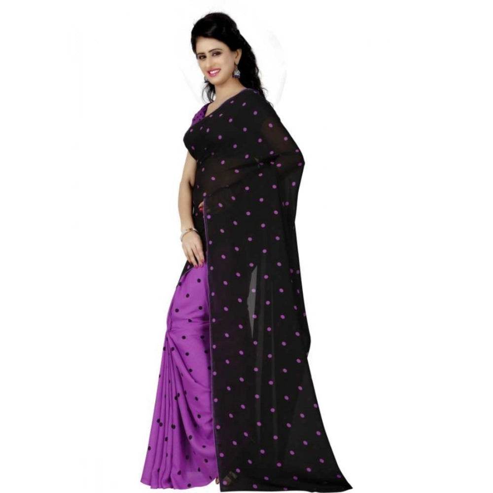 Generic Women's Faux Georgette Printed Saree With Unstitched Blouse 5.5Mtr (Purple) - MYLUXURY LANE ENTERPRISE
