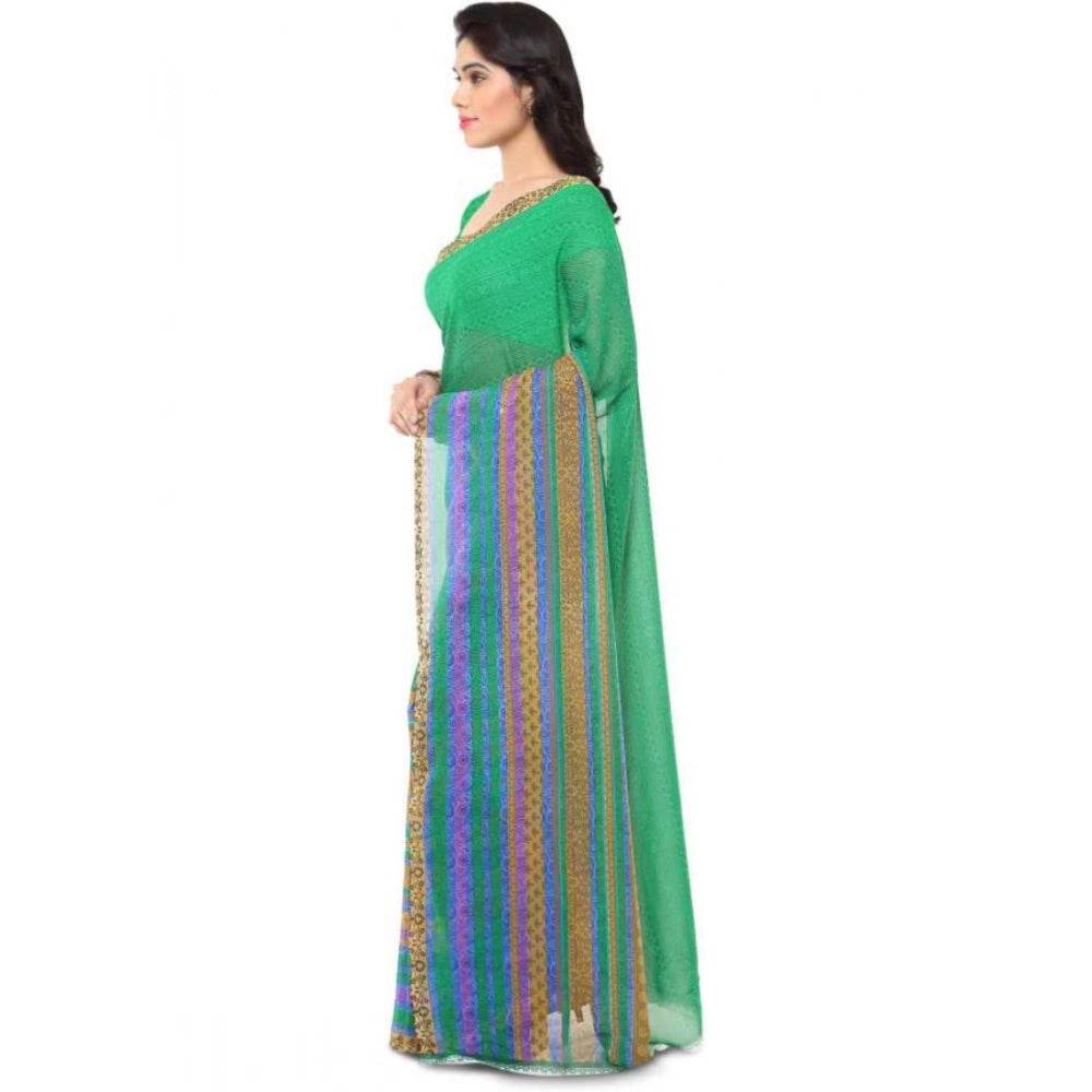 Generic Women's Faux Georgette Printed Saree With Unstitched Blouse 5.5Mtr (Green) - MYLUXURY LANE ENTERPRISE