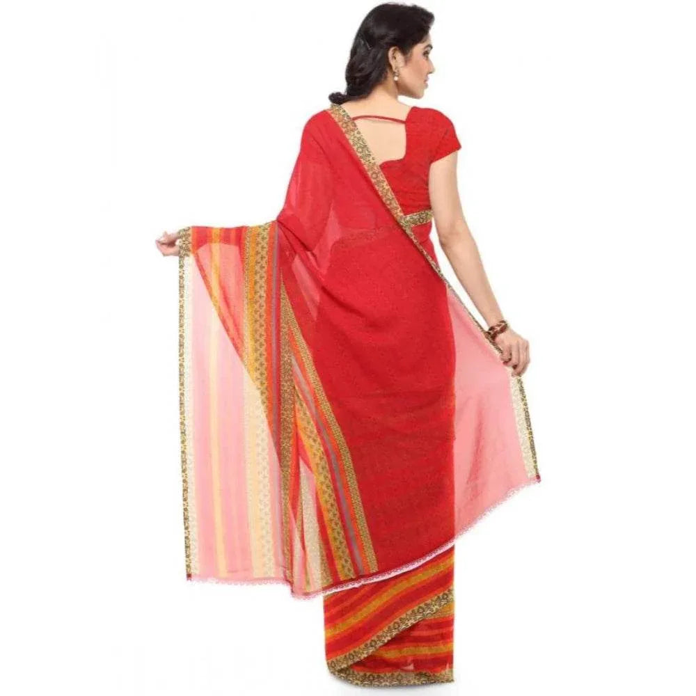 Generic Women's Faux Georgette Printed Saree With Unstitched Blouse 5.5Mtr (Red) - MYLUXURY LANE ENTERPRISE