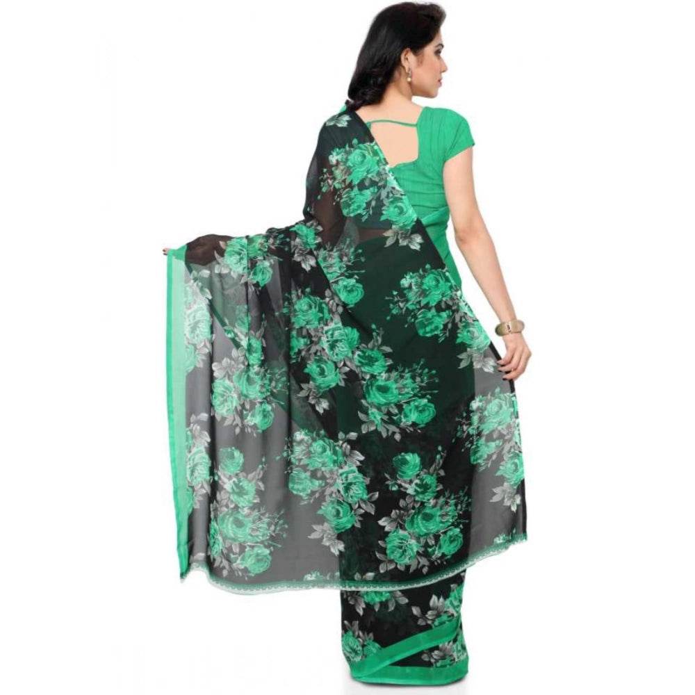 Generic Women's Faux Georgette Printed Saree With Unstitched Blouse 5.5Mtr (Green) - MYLUXURY LANE ENTERPRISE