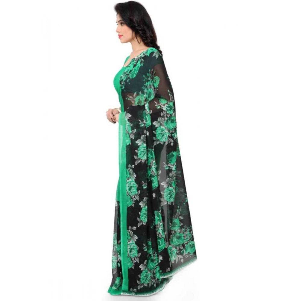 Generic Women's Faux Georgette Printed Saree With Unstitched Blouse 5.5Mtr (Green) - MYLUXURY LANE ENTERPRISE