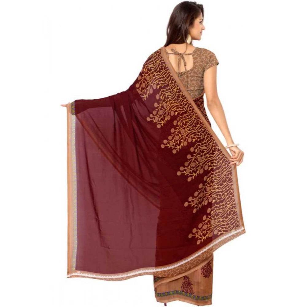 Generic Women's Faux Georgette Printed Saree With Unstitched Blouse 5.5Mtr (Red) - MYLUXURY LANE ENTERPRISE