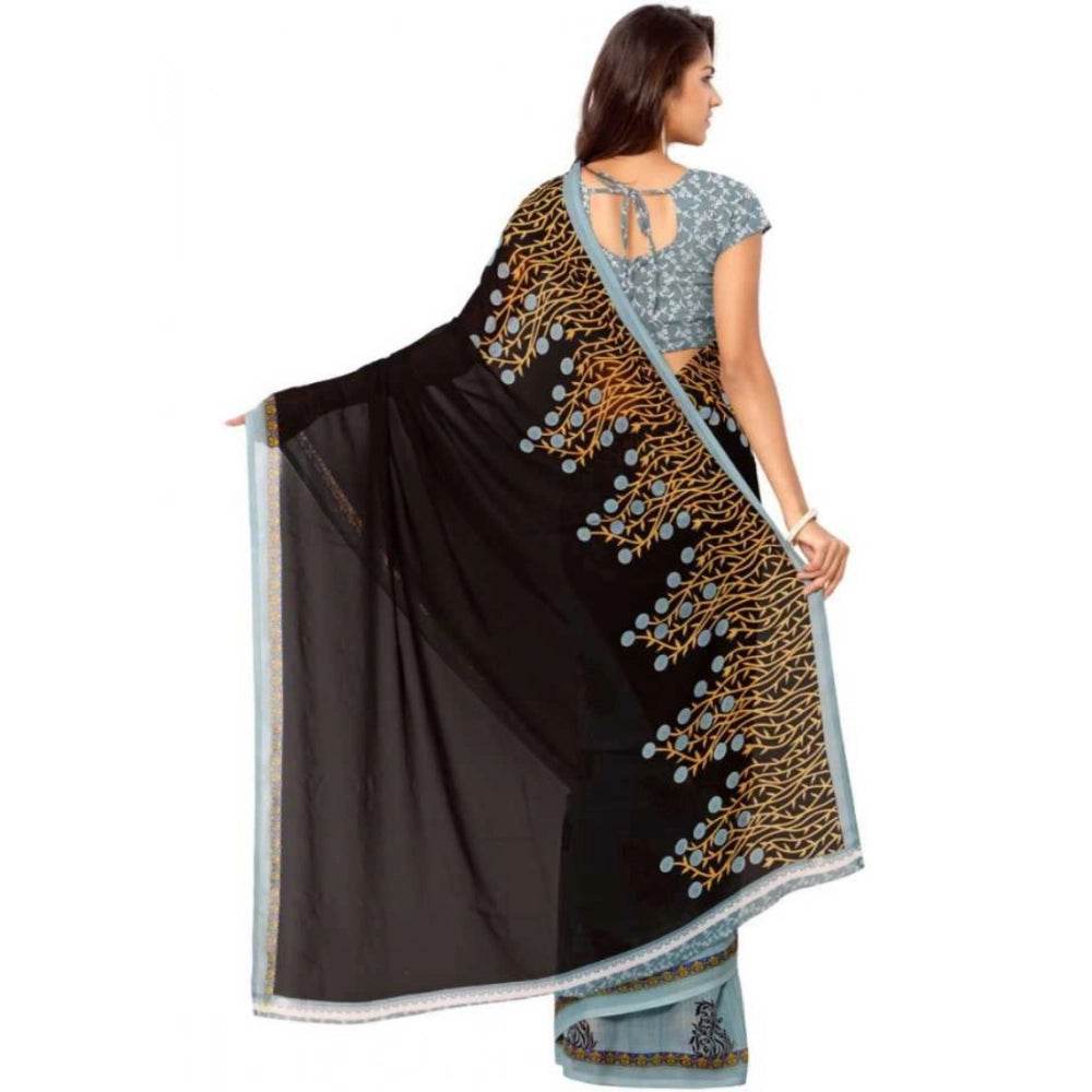 Generic Women's Faux Georgette Printed Saree With Unstitched Blouse 5.5Mtr (Brown) - MYLUXURY LANE ENTERPRISE