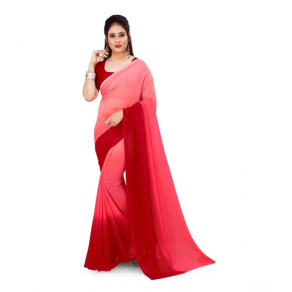 Generic Women's Georgette Solid Saree With Unstitched Blouse 5.5Mtr (Pink) - MYLUXURY LANE ENTERPRISE