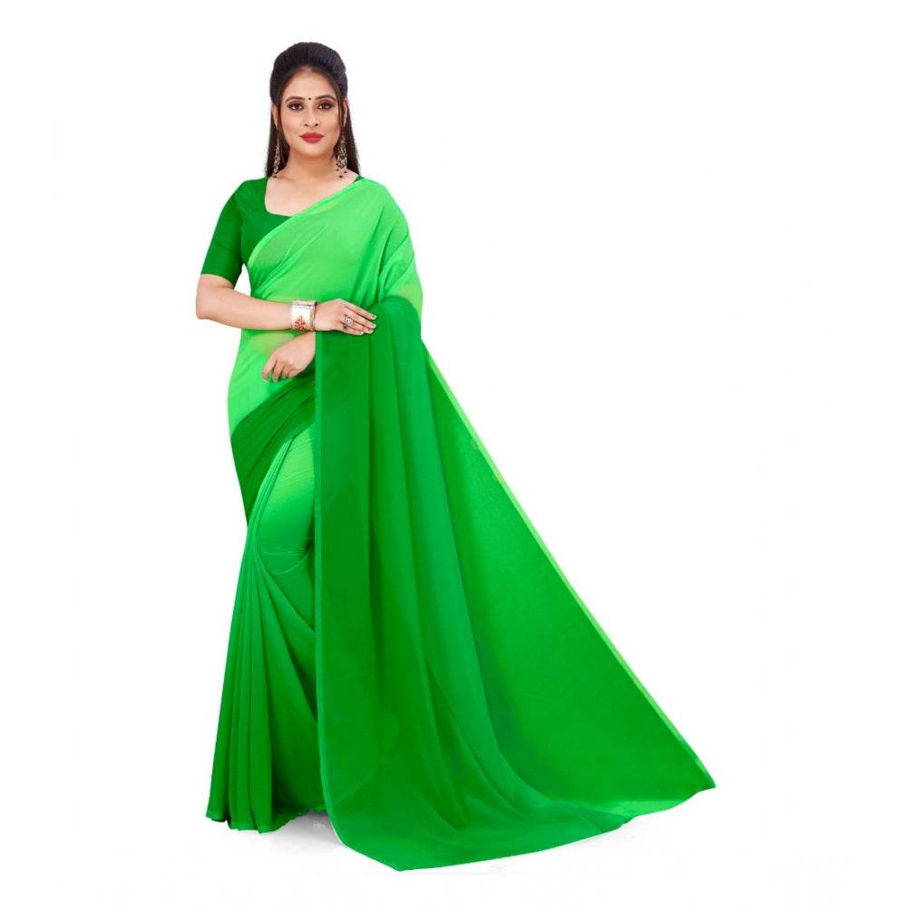 Generic Women's Georgette Solid Saree With Unstitched Blouse 5.5Mtr (Green) - MYLUXURY LANE ENTERPRISE