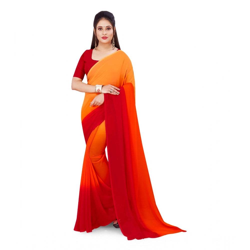 Generic Women's Georgette Solid Saree With Unstitched Blouse 5.5Mtr (Orange) - MYLUXURY LANE ENTERPRISE