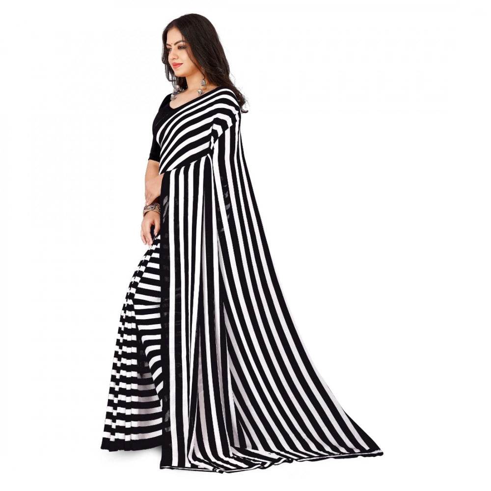 Generic Women's Faux Georgette Printed Saree With Unstitched Blouse 5.5Mtr (Black) - MYLUXURY LANE ENTERPRISE