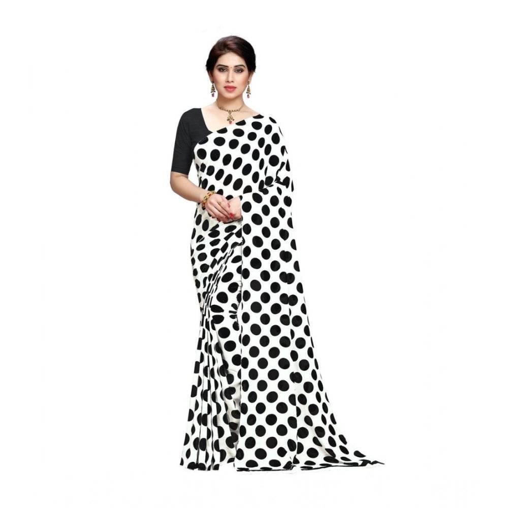 Generic Women's Georgette Printed Saree With Unstitched Blouse 5.5Mtr (W.Black) - MYLUXURY LANE ENTERPRISE