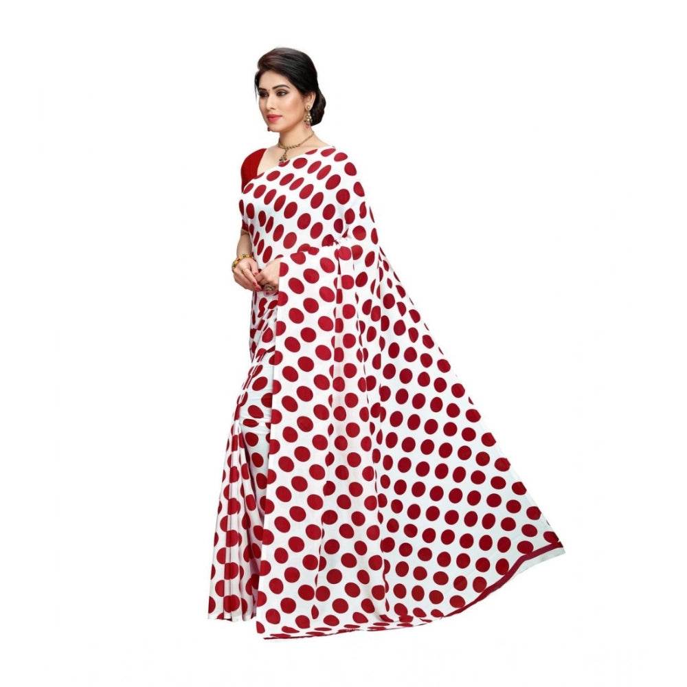Generic Women's Georgette Printed Saree With Unstitched Blouse 5.5Mtr (W.Red) - MYLUXURY LANE ENTERPRISE