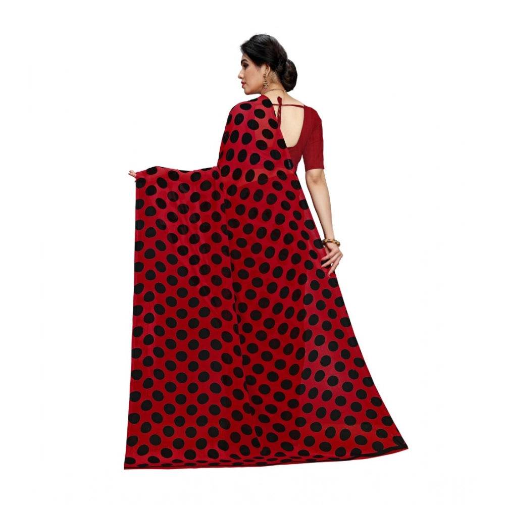 Generic Women's Georgette Printed Saree With Unstitched Blouse 5.5Mtr (R.Black) - MYLUXURY LANE ENTERPRISE