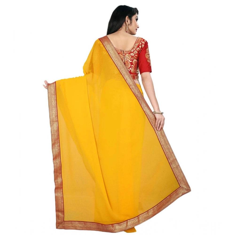 Generic Women's Chiifon Saree Printed Saree With Unstitched Blouse 5.5Mtr (Yellow) - MYLUXURY LANE ENTERPRISE