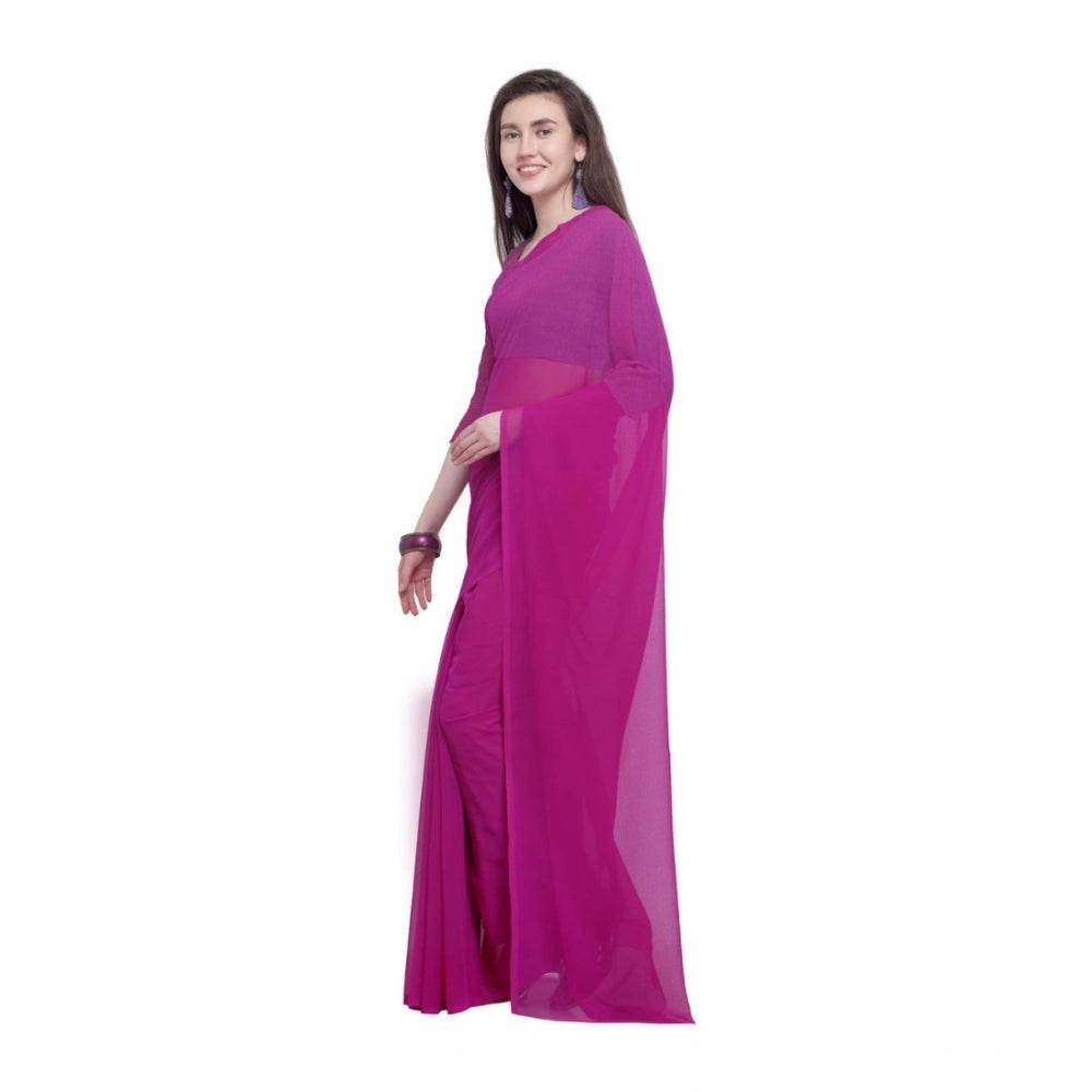 Generic Women's Dyed Solid Saree With Unstitched Blouse 5.5Mtr (Pink) - MYLUXURY LANE ENTERPRISE