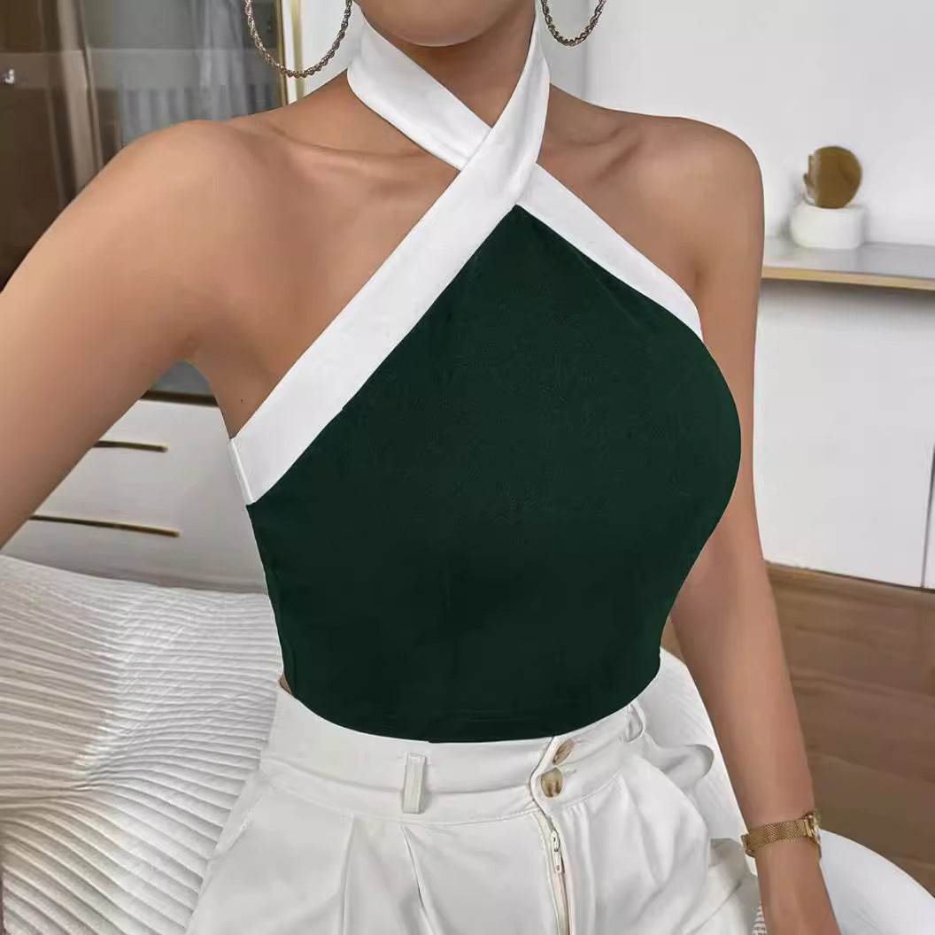 Women's Vest Contrast Color Decorative Buckle Top - MYLUXURY LANE ENTERPRISE