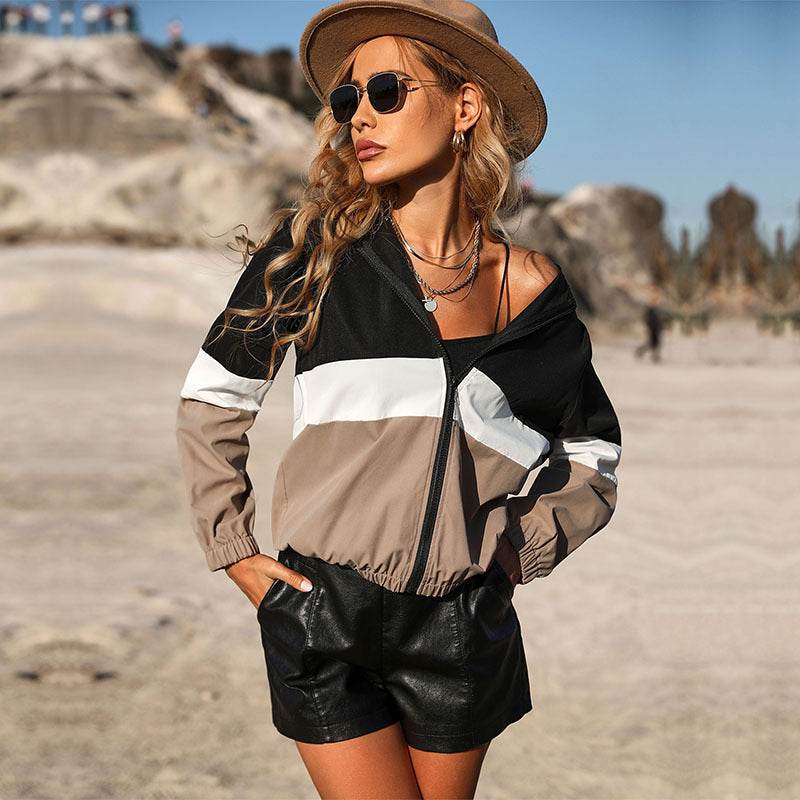 Foreign Trade Stitching Jacket Cardigan Sports Contrast Color Zipper Cap - MYLUXURY LANE ENTERPRISE
