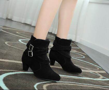 Winter Autumn Leather Casual Women High Heels Pumps Warm Ankle Boots - MYLUXURY LANE ENTERPRISE