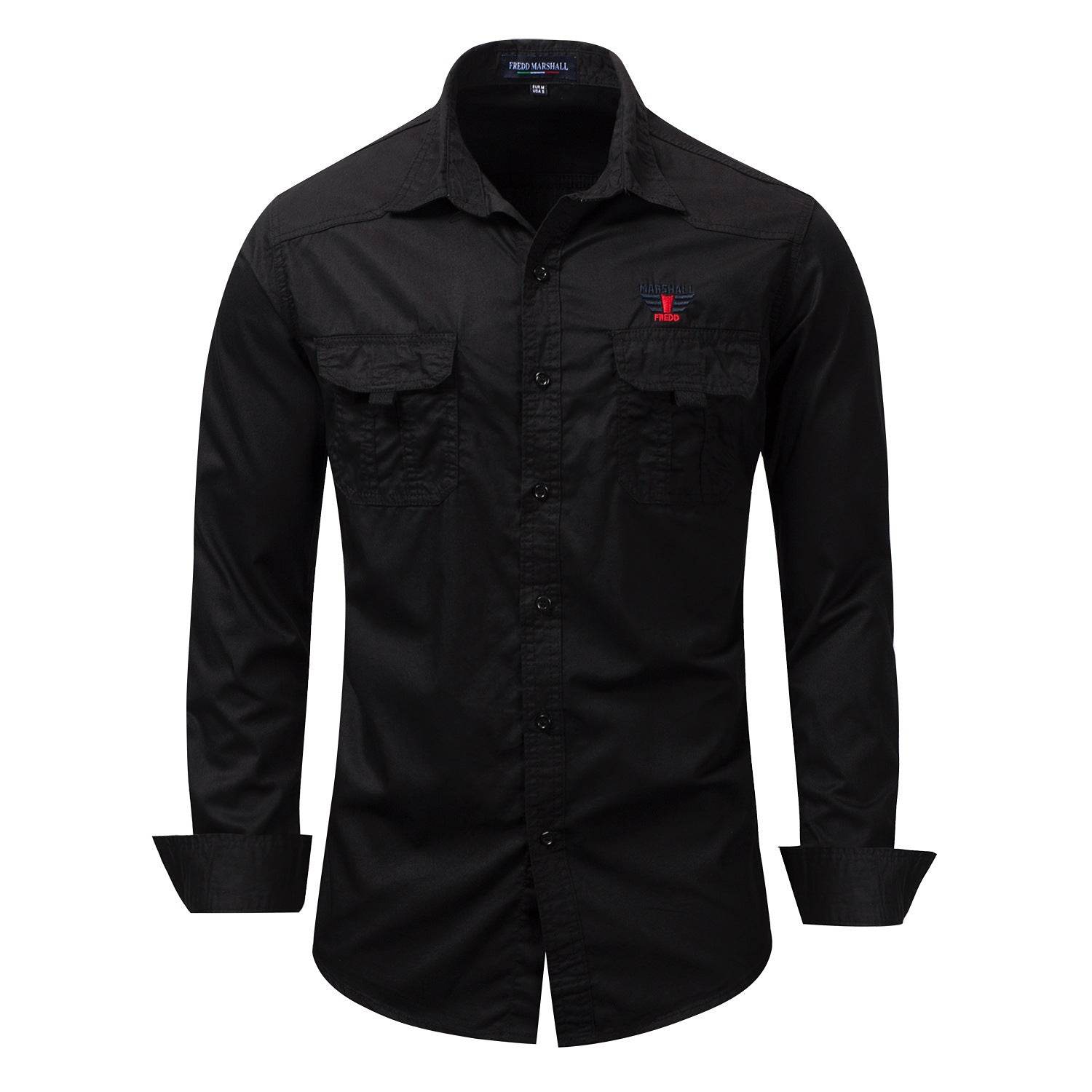 Men's Long Sleeve Lapel Casual Pocket Military Shirt - MYLUXURY LANE ENTERPRISE