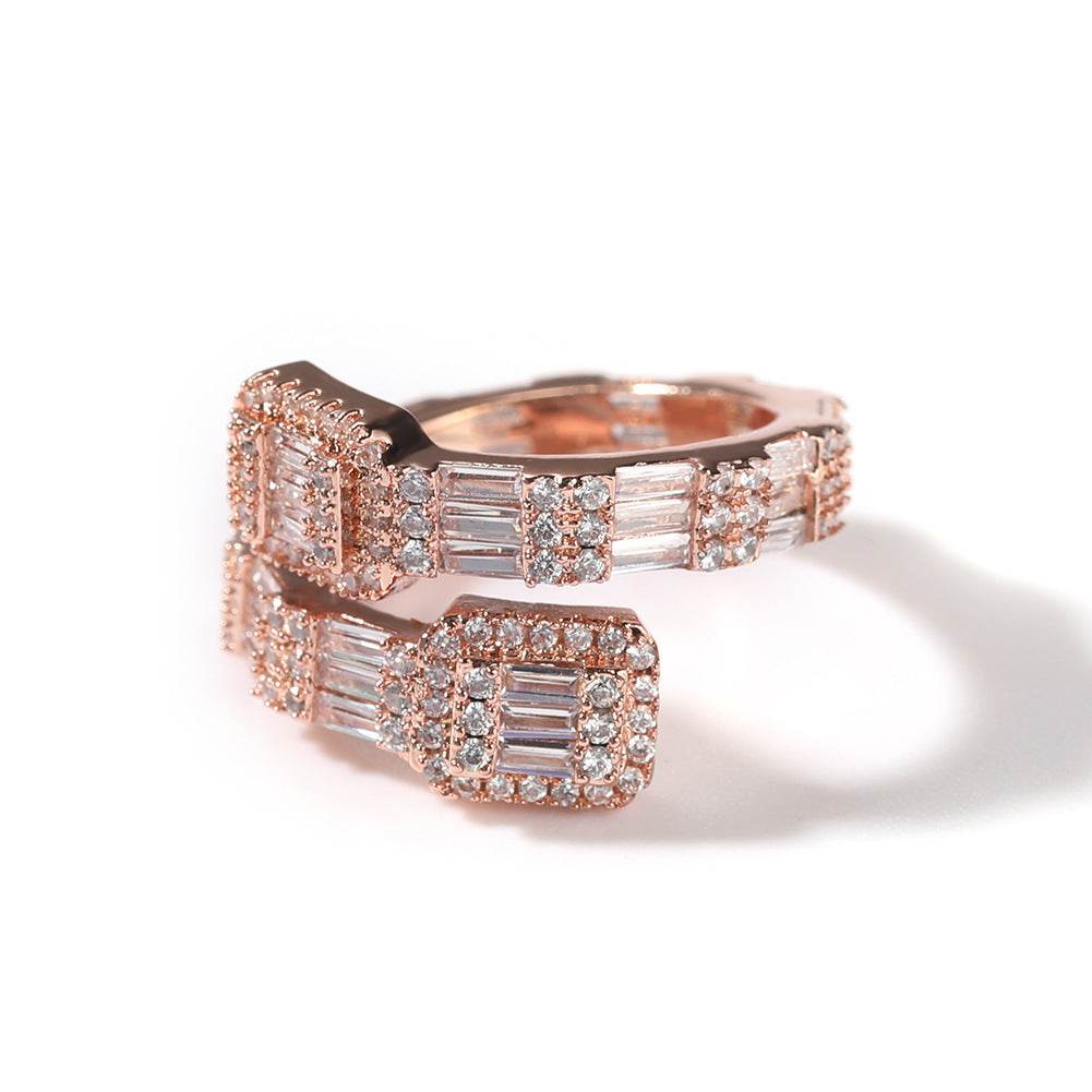 18K Gold Electroplated Copper Micropaved T-Cubic Zirconia Ring - MYLUXURY LANE ENTERPRISE