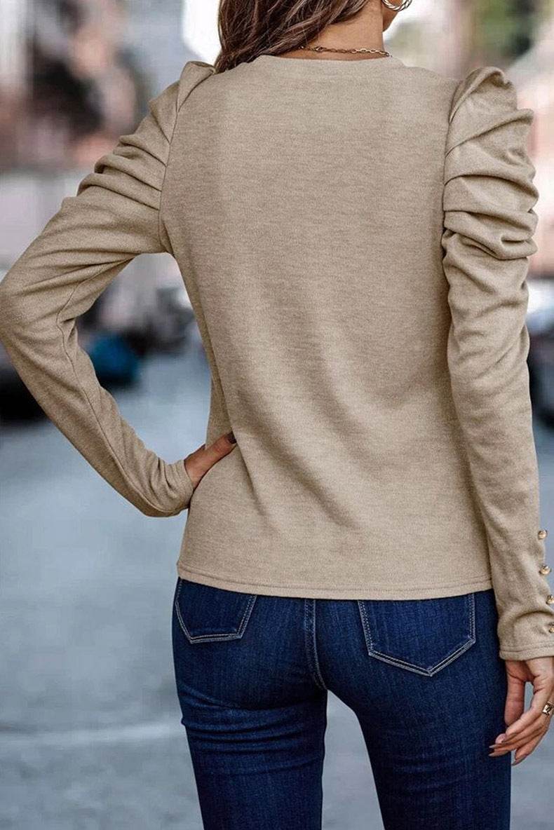 Women's Pure Color Casual Versatile Long-sleeved Top - MYLUXURY LANE ENTERPRISE