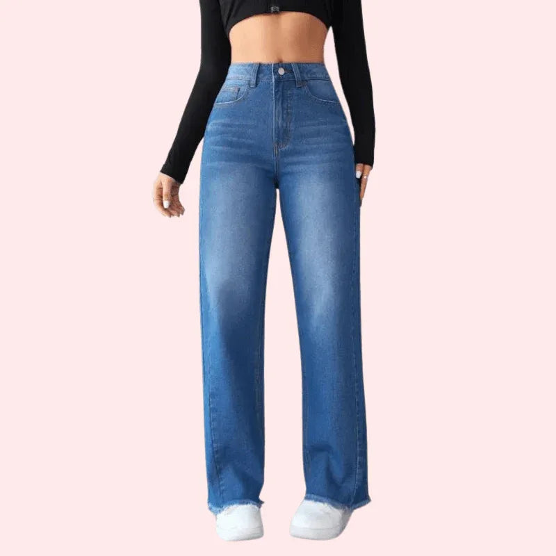 Wide-Leg Casual High-Waist Non-Elastic Jeans for Women - MYLUXURY LANE ENTERPRISE