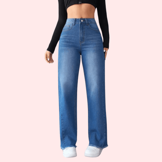 Wide-Leg Casual High-Waist Non-Elastic Jeans for Women - MYLUXURY LANE ENTERPRISE
