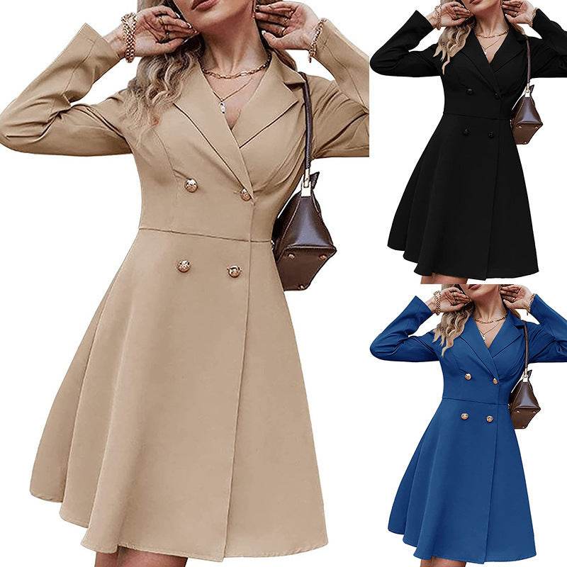 Solid Color Double Breasted Long Sleeve Trench Coat Fashion Slim Coat - MYLUXURY LANE ENTERPRISE