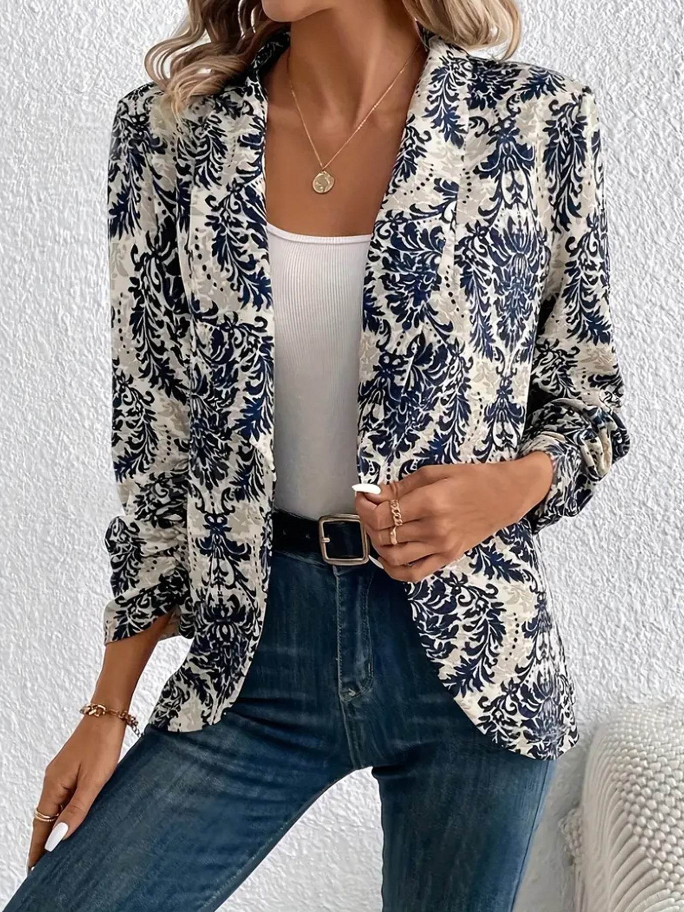 Women's Fashionable Cardigan Lapel Long Sleeve Printed Jacket Small Suit - MYLUXURY LANE ENTERPRISE