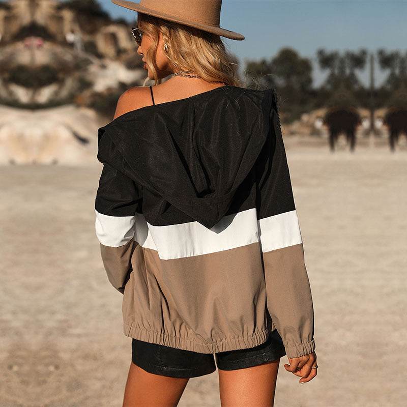 Foreign Trade Stitching Jacket Cardigan Sports Contrast Color Zipper Cap - MYLUXURY LANE ENTERPRISE