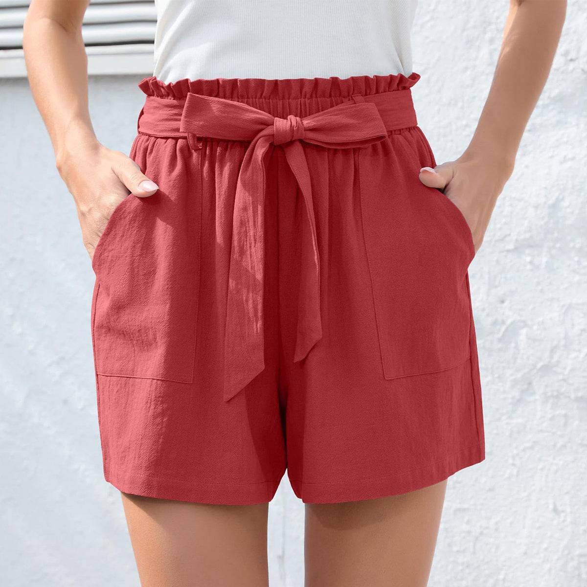 Fashion Ruffle Bow Waist Tie Shorts Summer Beach Pants With Pockets Womens Clothing - MYLUXURY LANE ENTERPRISE