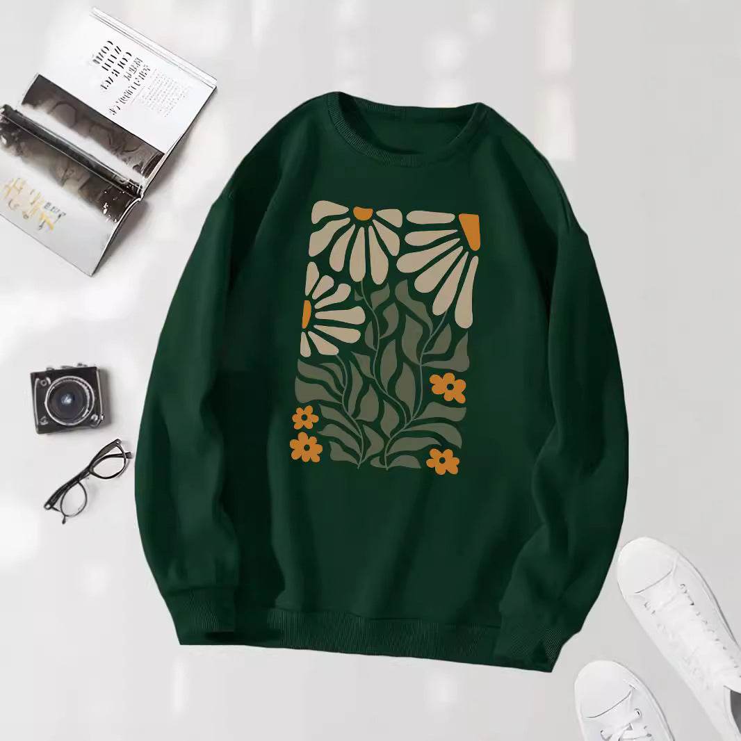 Flowers And Plants Round Neck Long Sleeve Sweater For Women - MYLUXURY LANE ENTERPRISE