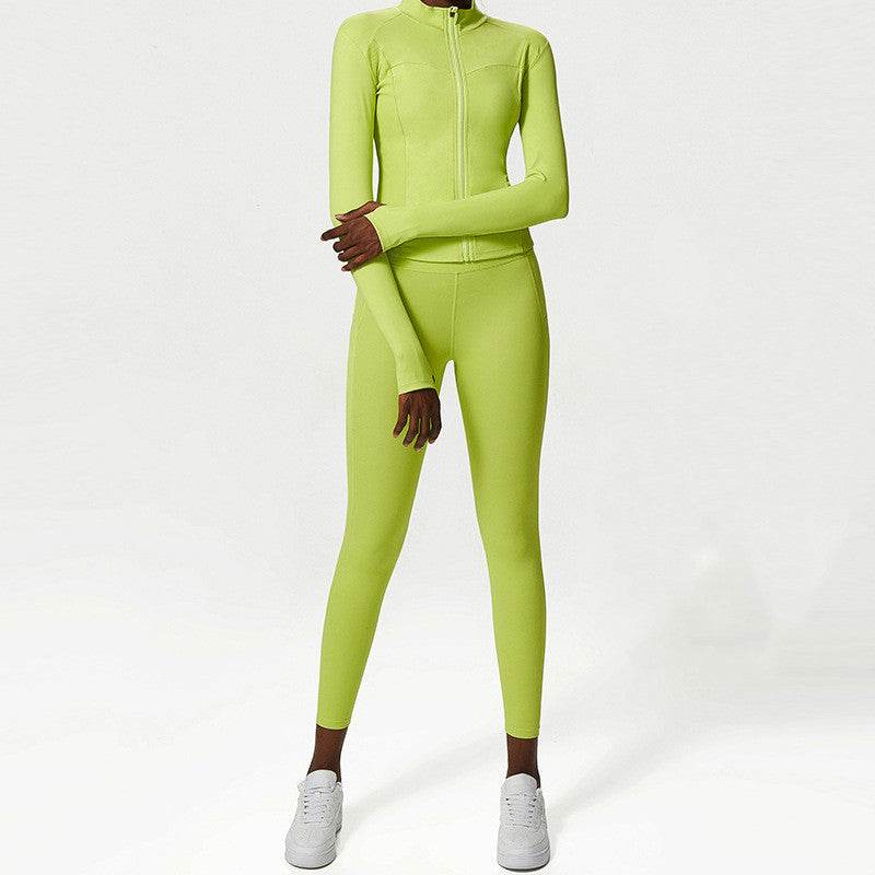 Two Piece Nude Yoga Suit Jacket Pants - MYLUXURY LANE ENTERPRISE