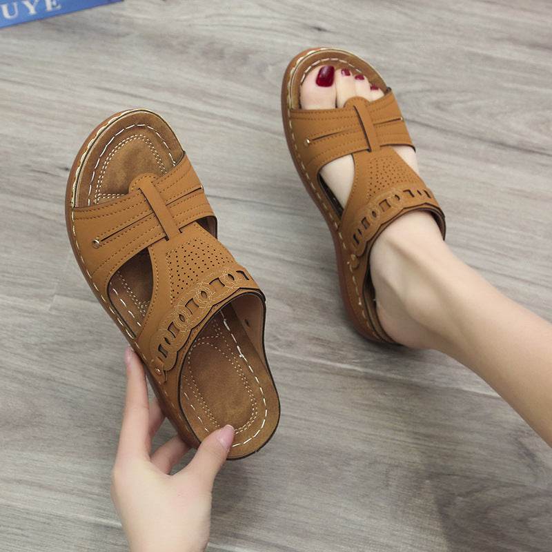 Women's Slippers Wedge Heel Round Toe Roman Shoes - MYLUXURY LANE ENTERPRISE