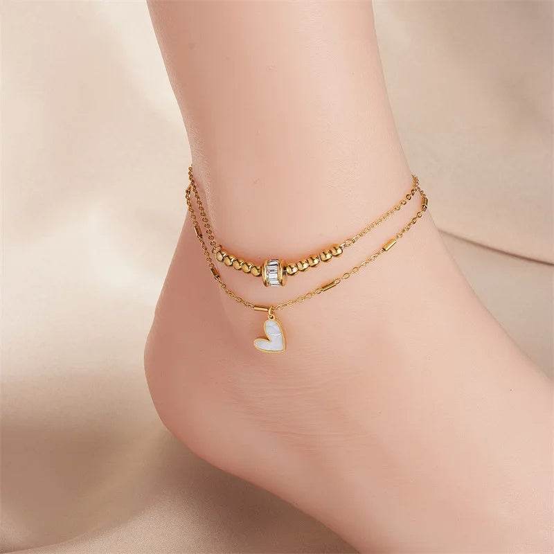 Fashion Jewelry Boho Classic Love Heart Ankle Chain Double Layer Chain Bracelet Anklet Charm Tassel Leg Chain On Foot Chain Women Party Jewelry Accessories - MYLUXURY LANE ENTERPRISE