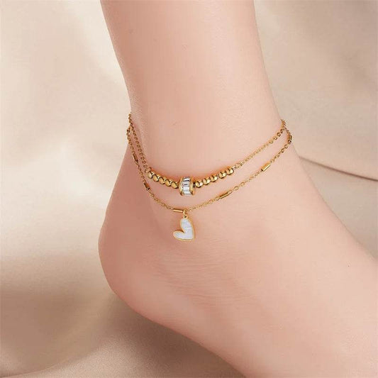 Fashion Jewelry Boho Classic Love Heart Ankle Chain Double Layer Chain Bracelet Anklet Charm Tassel Leg Chain On Foot Chain Women Party Jewelry Accessories - MYLUXURY LANE ENTERPRISE