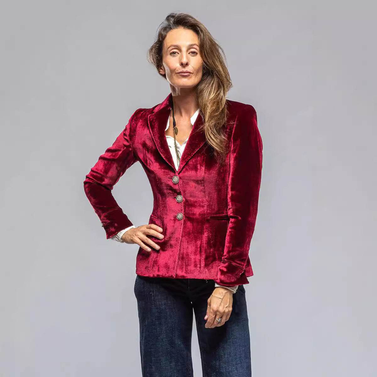 Velvet Small Suit Women's Jacket European And American Retro Pocket Long Sleeve - MYLUXURY LANE ENTERPRISE