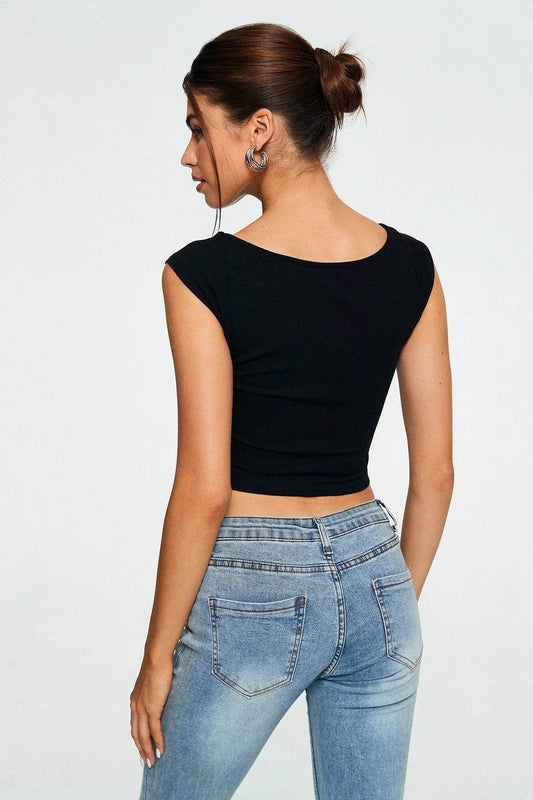 Women's Slim Fit Square Collar Ultra Short Sleeveless Vest Top - MYLUXURY LANE ENTERPRISE