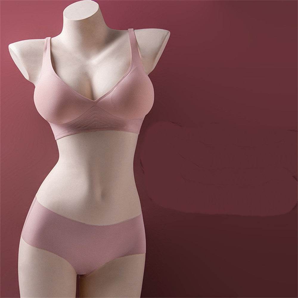 Korean Naked Extended Bra Set Ladies' Traceless Rim-free Underwear Thickened Small Breasts Gathering - MYLUXURY LANE ENTERPRISE